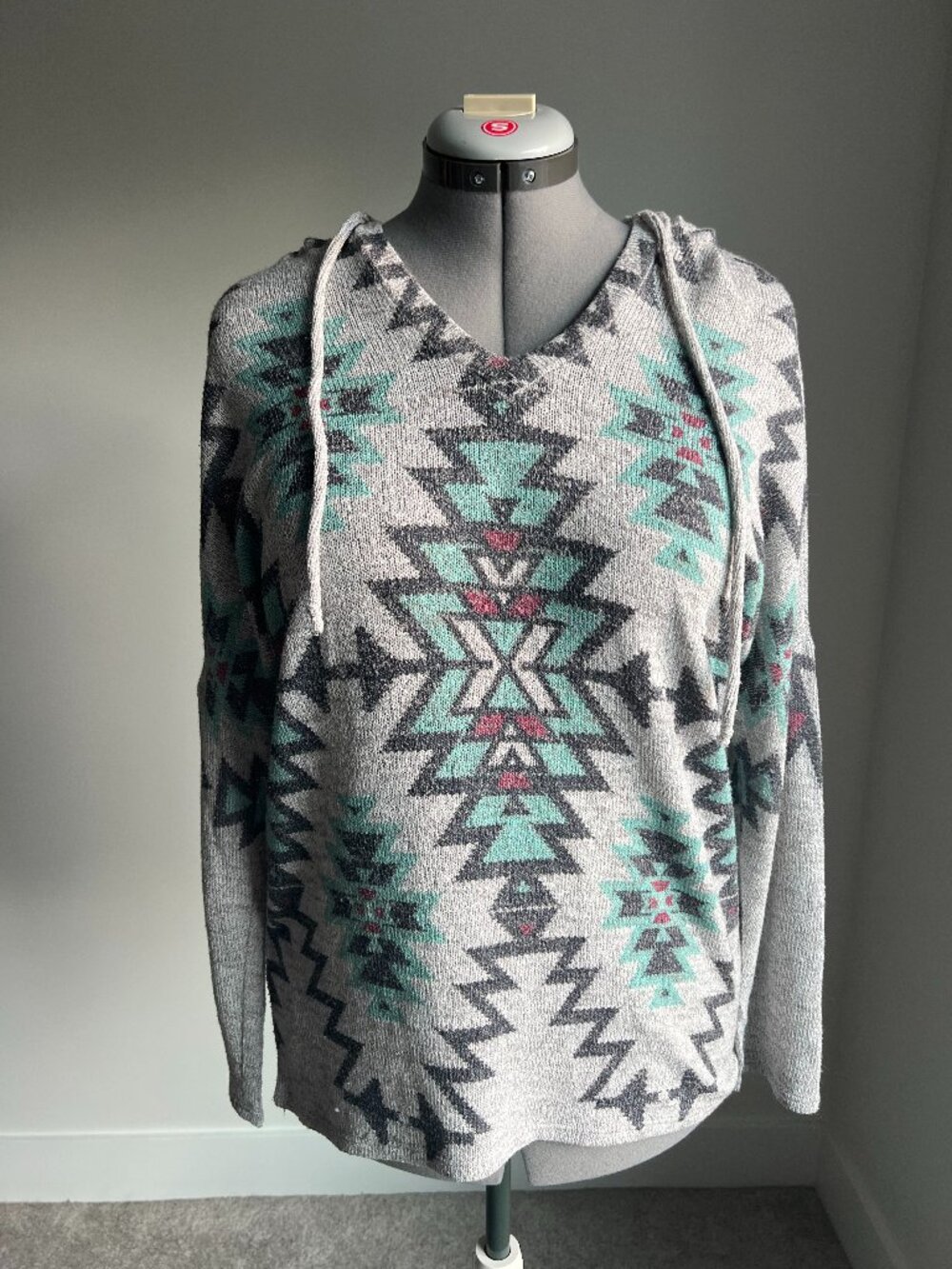 Warehouse One Draw-string lightweight patterned hoodie